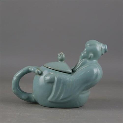 Song Dynasty Ru Kiln Sky Celadon Glazed Oriental Santa Porcelain Pot