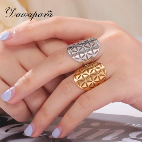 Dawapara Flower of Life Seed of Life Hollow Adjustable Ring Stainless Steel Jewelry Gift for Anniversary