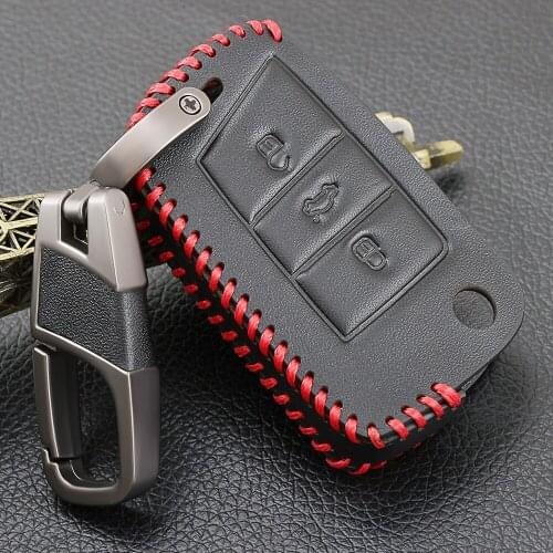 Leather Car Key Case Cover For VW Golf 7 mk7 Tiguan MK2 Polo 2019 Passat Seat Ibiza Leon FR 2 Altea Aztec For Skoda Octavia A7