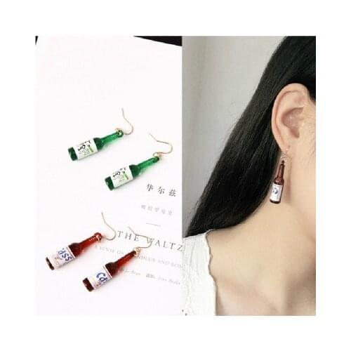 Summer style New Beer Bottle Shaped Drop Earring Acrylic Harajuku Sake Earrings Allergy Jewelry Designe