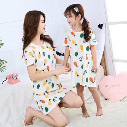Summer Kids Girls Cotton Nightgowns Pajamas Dress Mother Kids Night Dress Cartoon Girl Sleepwear Childrens Dressing Gown Nighty