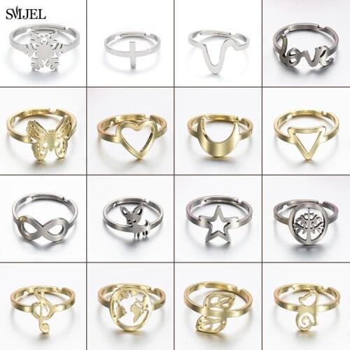 Minimalist Jewelry Stainless Steel Geometric Rings for Women Adjustable Round Triangle Heart Finger Ring bague femme 2020 BFF