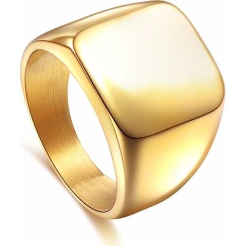 Minimalist Rings Smooth Square Big Width Bussiness Man Finger Black Gold Silver Color Stainless Steel Vintage Ring Jewelry