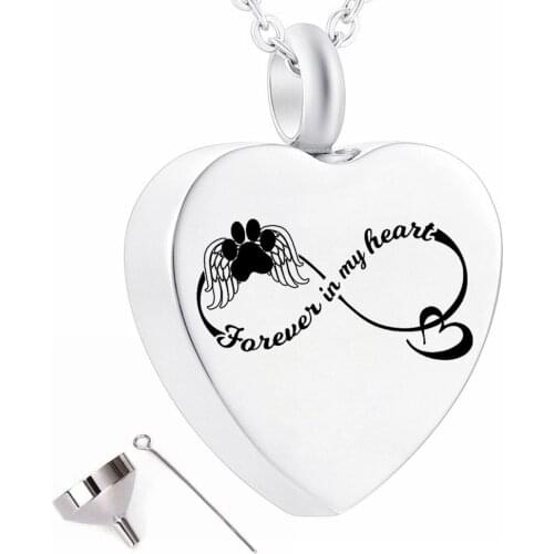 My Dear Pet My Angel Paw Print Charm Cremation Jewelry for Ashes Forever in My Heart Keepsake Memorial Jewelry for Urn Necklace