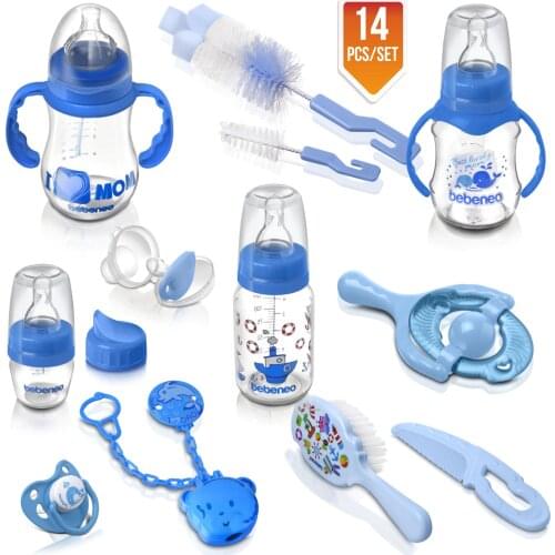 BEBENEO Feeding Bottle Kit 14pcs/set Newborn Baby Bottle Teether Set, Feeding Gifts Premium Sets, Professional, Made in Turkey
