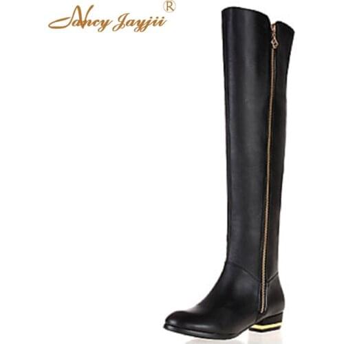 Nancyjayjii Sexy Waterproof Women Flat Heels Shoes Woman Zapatos Low Platform Heel Wedges Casual Knee High Boots,Large Size