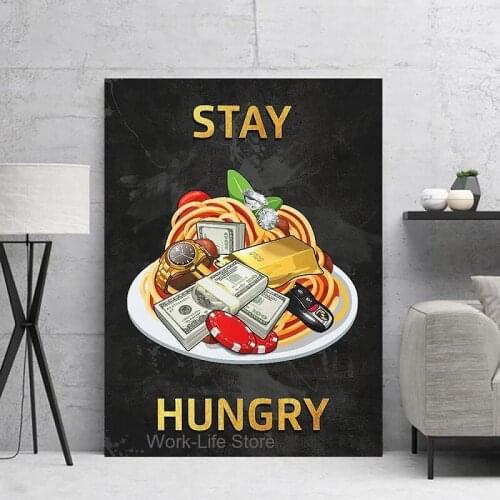 Wall Art Pictures Stay Hungry Canvas Posters American Dollar Home Decoration Gold Nugget Modular Money Painting Office Decor