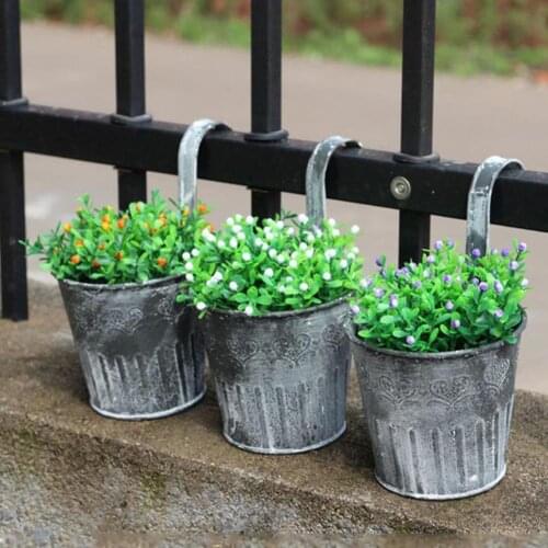 Wall Hanging Flower Pot Garden Fence Balcony Plants Holder Bucket Vintage Decor