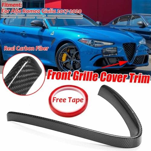 New V Style Carbon Fiber / ABS Car Front Lower Bumper Grille Grill Frame Cover Trim Decoration For Alfa Romeo Giulia 2017-2020
