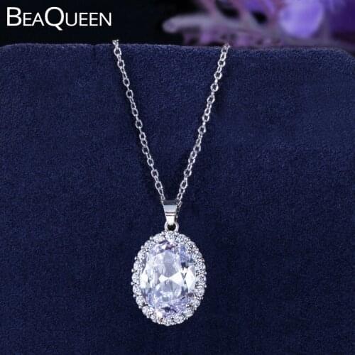 BeaQueen Brilliant Big Oval Round Cubic Zirconia Stone Adjustable Statement Necklaces Pendants for Women Fashion Jewelry N014
