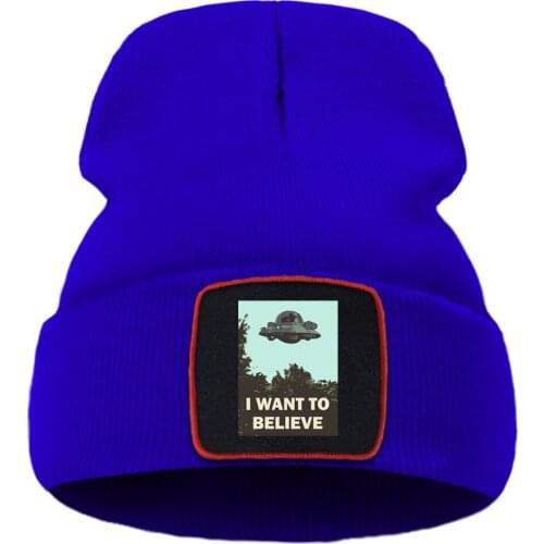 I Want To Believe UFO Print Thick Soft Winter Hat Outdoor Casual Beanie Hat Warm Fashion Unisex Hats Wool Ski Creative Hats