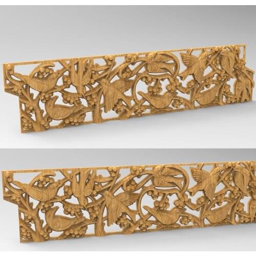 Hollow Flower Birds Horizontal Panel STL Model for CNC Router 3D Printer Artcam Aspire Bas Relief _ Home Decor" CNC file"