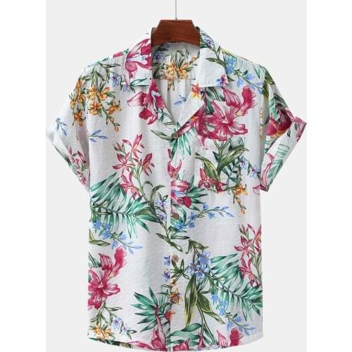 Short Sleeve Casual Shirts Fashion Floral Print Hawaiian Shirt Turn Down Collar Breathable Streetwear Top Camisas Male Clothing