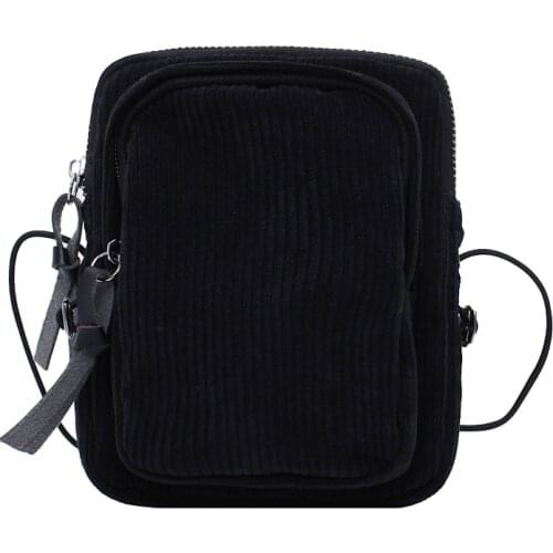 Casual Girl Messenger Bag Corduroy Black Small Square Bag Shoulder Messenger Bag Ladies Canvas Handbag