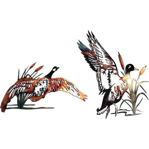 Duck Silhouette Sculpture Wrought Iron Metal Home Wall Art Hollow Stakes Statue Crafts Outdoor Garden Decorative Pendant