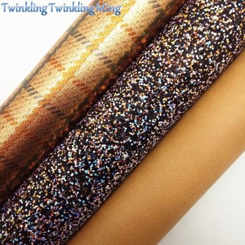 Mixed Colors Glitter Fabric, Gold Plaids Faux Fabric, Synthetic Leather Fabric Sheets For Bow A4 21x29CM Twinkling Ming XM721