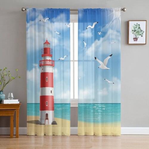 Lighthouse Beach Seagull Window Treatment Tulle Modern Sheer Curtains for Kitchen Living Room the Bedroom Curtains Decoration