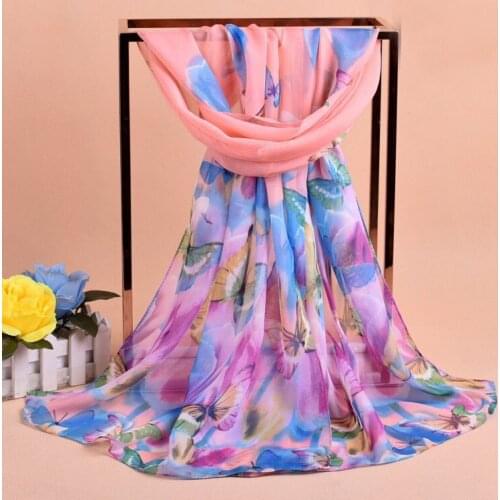 2020 FAL/WIN Symphony Butterfly print chiffon scarf silk square hijab cool shawl ladies foulard femme Scarves hair bufanda mujer
