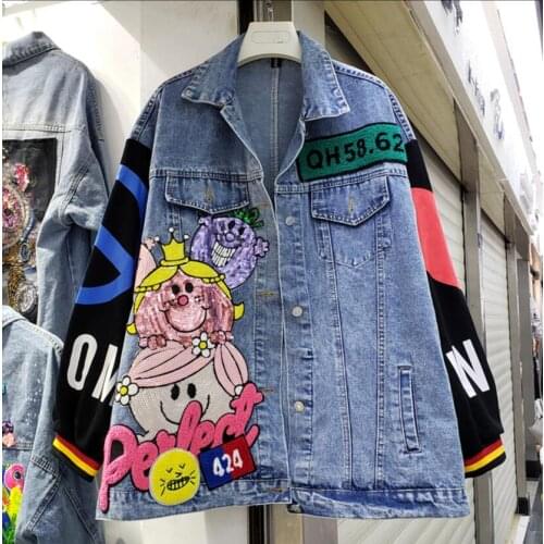 2020 womens jacket cartoon pattern denim jacket