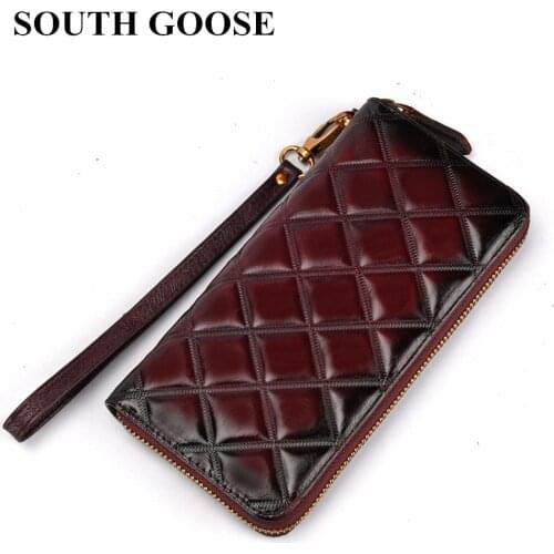 SOUTH GOOSE Brand Women Genuine Leather Wallets Classic Long Wallet With Cell Phone Pocket Ladies Large Card Holder Coin Purses
