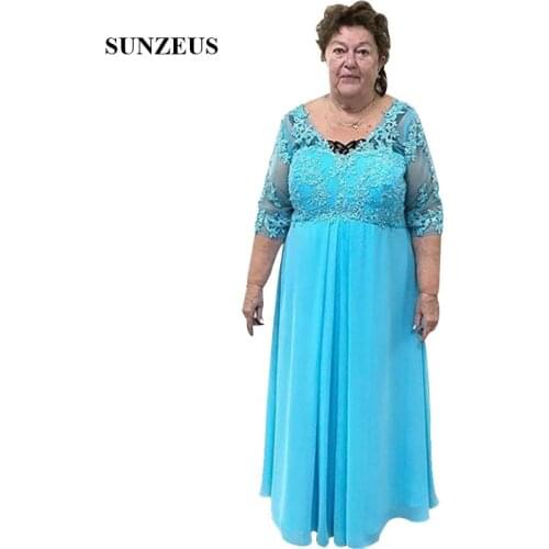Plus Size Mother Of The Bride Dresses With Half Sleeves V-neck Appliques Groom Mother Gowns Summer Long Chiffon Party Dress