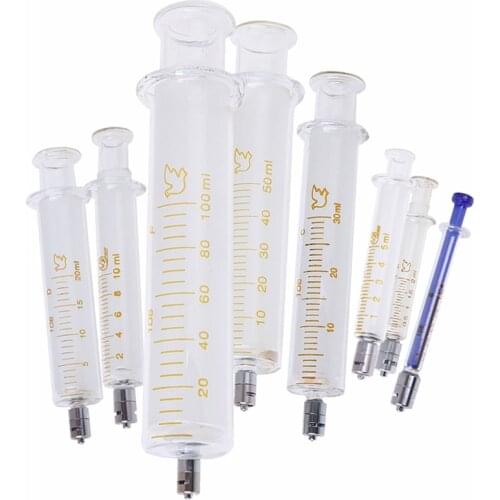 1/2/5/10/30/50/100ML Glass Syringe Luer Lock Head Reusable Glass Injector Syringe