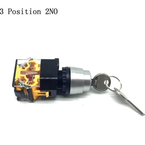 1PCS LA38-11Y2 Key Switch 2 NO Electronic Key Lock Switch 22mm 3 Position Rotary Switch with Keys