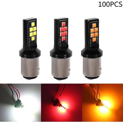 100PCS Car LED lights S25 1156 1157 Brake light 12SMD 3030 Turn signal Reverse light highlighting