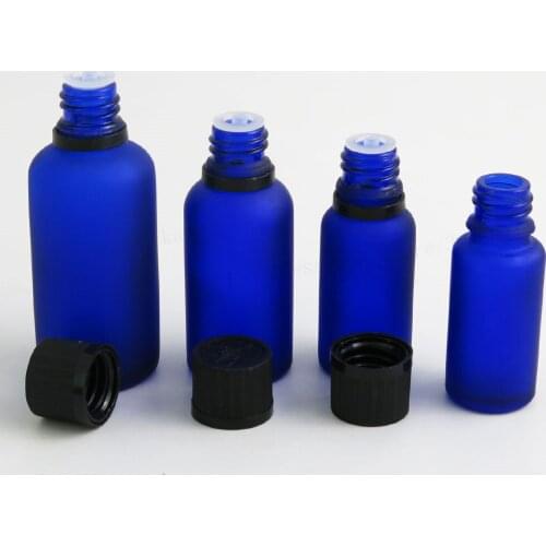 5ml 10ml 15ml 20ml 30ml 50ml 100ml Frost blue glass bottle Mini glass essential oil bottle with Tamper Evident Lids 12pcs