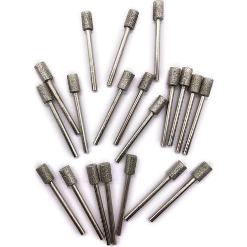 20 Pcs 6mm Head Cylindrical Diamond Coated Mounted Wheel Points Grinding Rotary Bit 46 with 3mm Shank for Rotary Tool