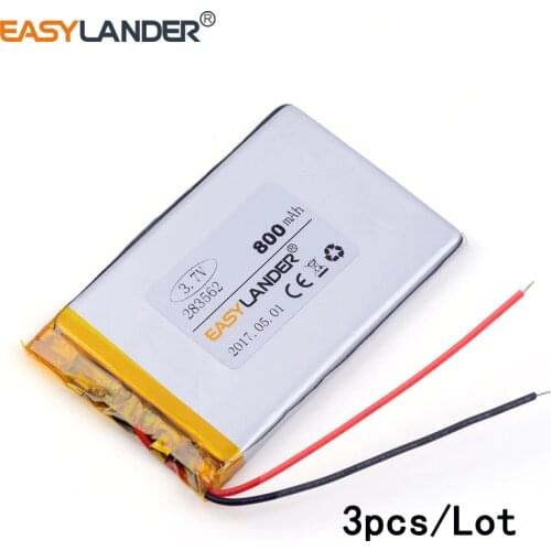 3pcs /Lot 3.7v lithium Li ion polymer rechargeable battery 283562 800mAh for the solar energy super thin battery