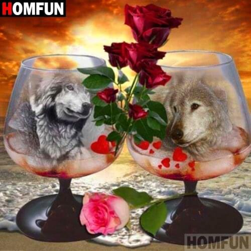 HOMFUN Full Square/Round Drill 5D DIY Diamond Painting "Rose wolf" 3D Diamond Embroidery Cross Stitch Home Decor A18573