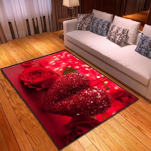 Valentines Day Large Carpet Red Love/Rose Flower 3D Printing Mats Home Wedding Decor Carpets for Living Room Bedroom Area Rugs