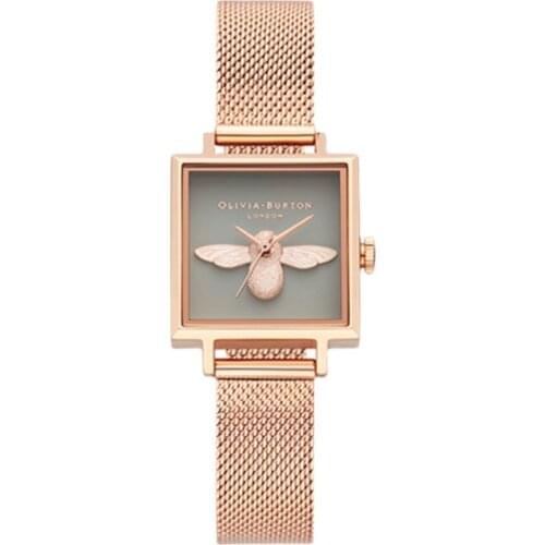 OliviaBurton Women Fashion Square Watches Minimalist Design Ladies Quartz Wrsitwatches Gold Silver Stainless Steel Mesh Strap