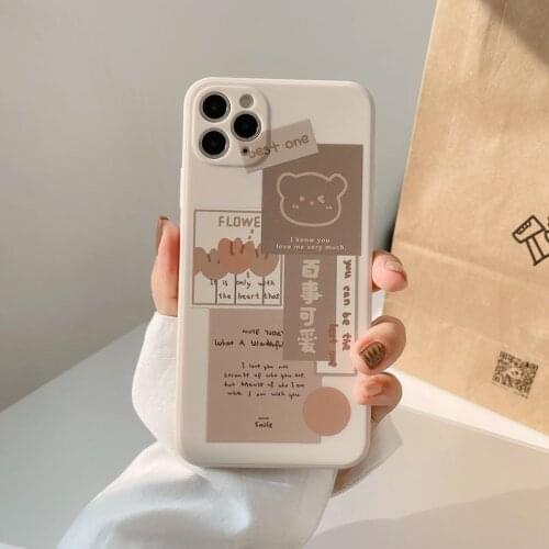 Retro chocolate smile sweet bear art Phone Case For iPhone 12 11 Pro Max Xr Xs Max 7 8 Plus x 12 mini 7Plus case Cute soft cover