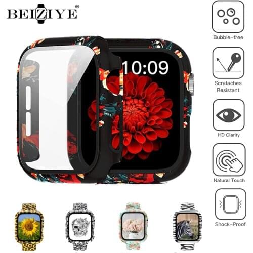 Case+Glass screen Protective For Apple Watch 42mm 38mm 40mm 44mm Printed Pattern shell For iWatch Series 6 SE 5 4 3 2 1 Fashion