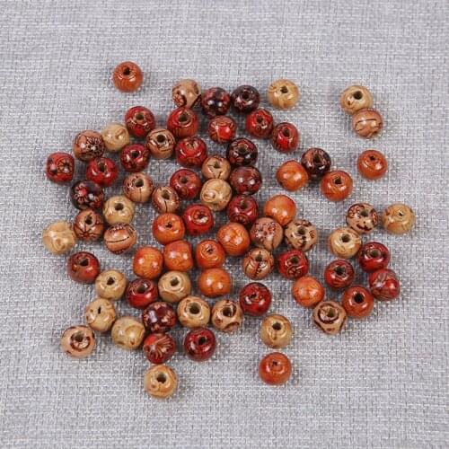 9x10mm 100pcs/lot DIY Loose Wooden Beads Fashion Printing Flower Big Hole Wood Beads For Jewelry Making Hole about 3.5mm