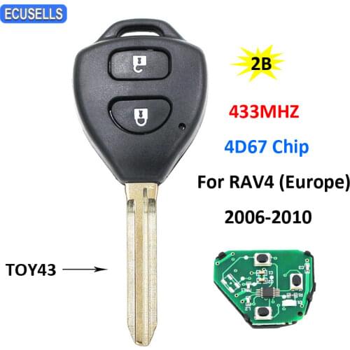 2 Button Remote Car Key 433MHz 4D67 Chip for Toyota RAV4 Corolla Europe 2006 2007 2008 2009 2010 TOY43 Uncut Blade