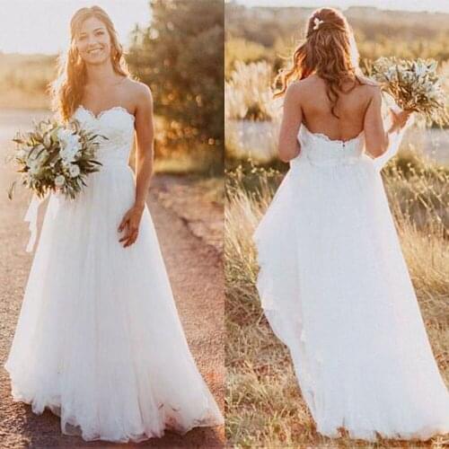 Elegant Tulle Sweetheart Neckline A-line Wedding Dress With Beaded Lace Appliques & Belt Floor Length Vestidos De Noiva