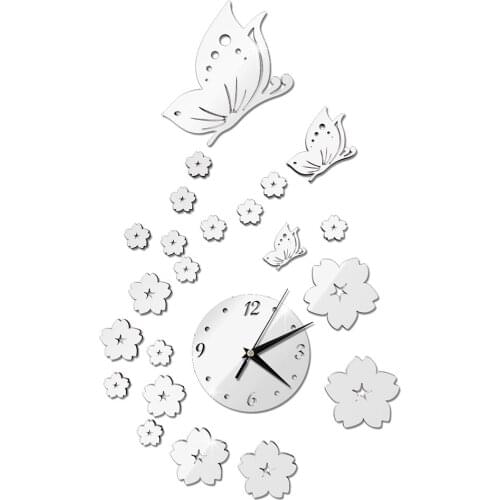 Hot Sales Mirror Wall Stickers 3D Clock Butterfly Pattern Home Decoration Contemporary Quartz Living Room Clock
