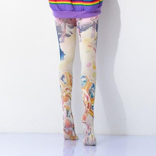 Artistic Cool Wind Pattern Printed Women Pantyhose Dropship And Bulk