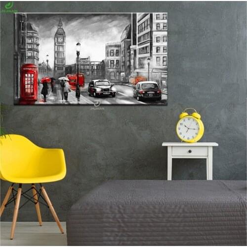 JHLJIAJUN Canvas Painting Raining London Scenery Nordic Monotone Modular Wall Art Print And Poster Study Living Room Home Decor