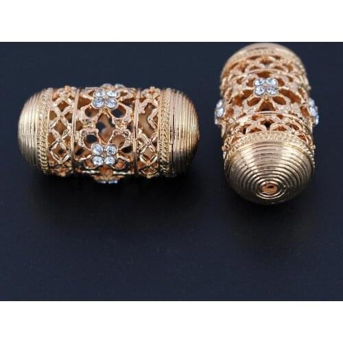 Quality Gold Color Metal Spacer Beads Bracelet Bead Filigree Beading Crystal Rhinestone Pave Findings DIY African Jewelry Making