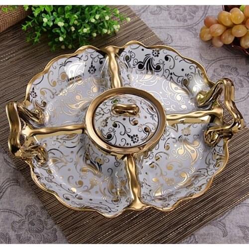 Ceramic Divisions Candy Plate Ornamental Porcelain Caddy Fruit Tray Dinnerware Craft for Home Decoration and Festival Present