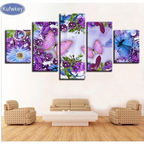 Beautiful Butterfly diamond painting 5 Pieces,full square 5d diy diamond embroidery Flowers mosaic,picture of rhinestones 3d art