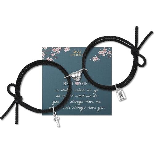 2pcs Magnetic Heart Attraction Couple Bracelets for Lover Bracelets Distance Relationship Braid Rope Bracelet Magnet Matching