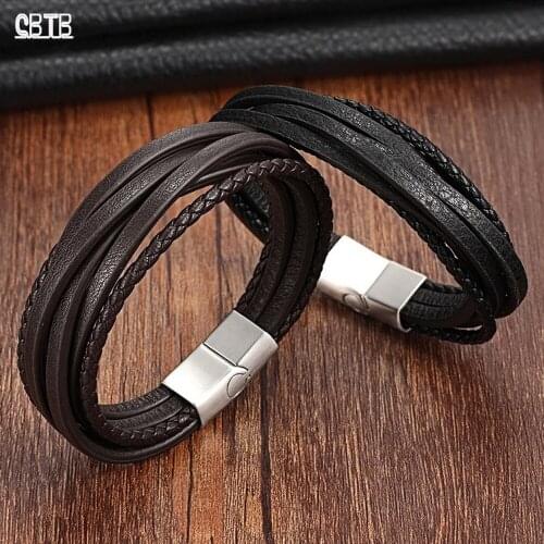 Multi-layer Leather Bracelet for Men Stainless Steel Buddha Bracelet Temperament Simple Style Non-fading Jewelry Gift