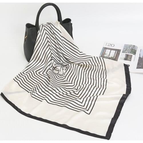 Fashion Women Square Silk Scarf 90*90 Luxury Brand Striped Scarves Ladies Shawls and Wraps Satin Hijab Fourlard Bandana