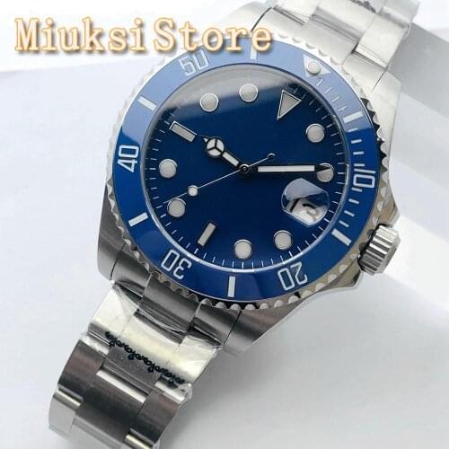 BLIGER 43mm Top Luxury Mechanical Watch Sapphire Glass Ceramic Bezel Blue Sterile Dial Date NH35 Movement Mens Automatic Watch