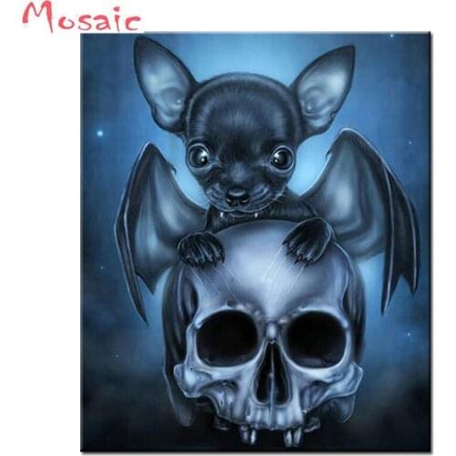 Rhinestone DIY Full square/Round Diamond Painting Bat Skull Icon 3D Diamond Drawing Cross Stitch Kit Embroidery Home Decor
